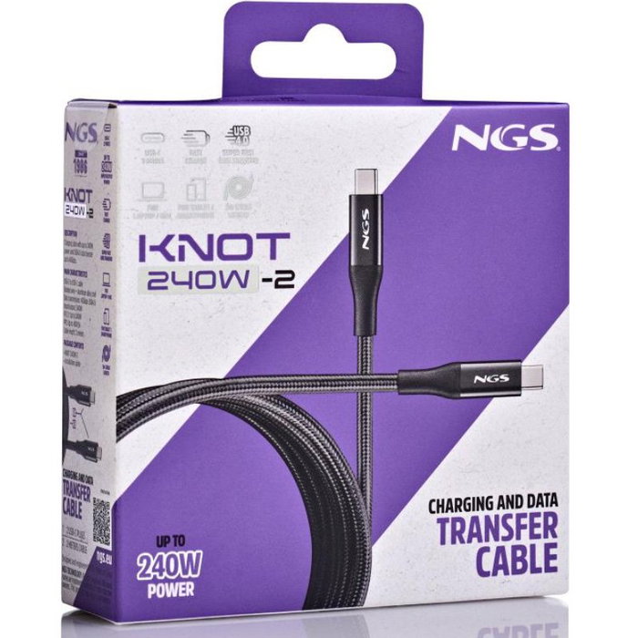 NGS Cable USB-C a USB-C KNOT 240W-2 de 2m Negro